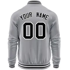 Gray Black Varsity Full-Zip Letterman Baseball Jacket 6