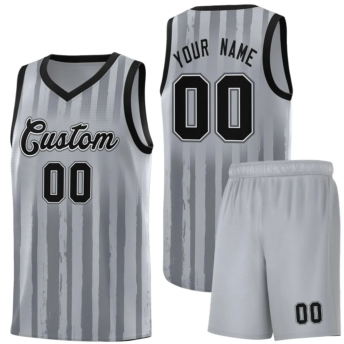 Gray Black Vertical Stripe Basketball Jersey