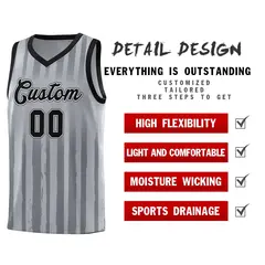 Gray Black Vertical Stripe Basketball Jersey 4