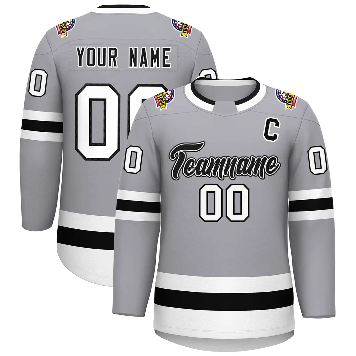 Gray Black White-Black Classic Hockey Jersey