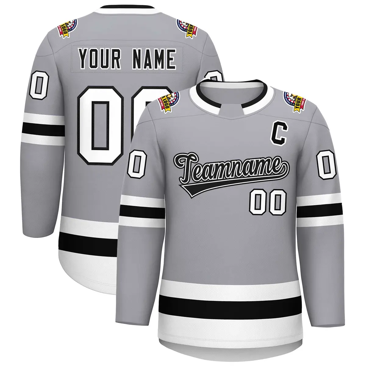 Gray Black White-Black Classic Hockey Jersey