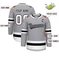 Gray Black White-Black Classic Hockey Jersey 2