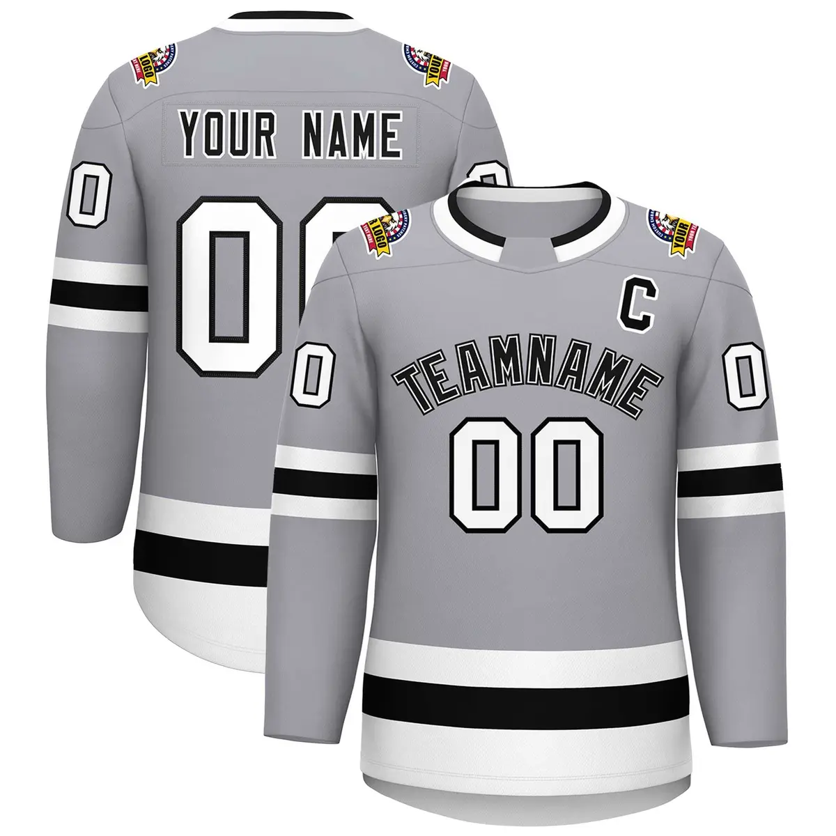 Gray Black White-Black Classic Hockey Jersey