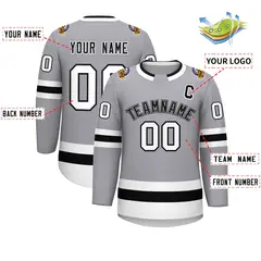 Gray Black White-Black Classic Hockey Jersey 2