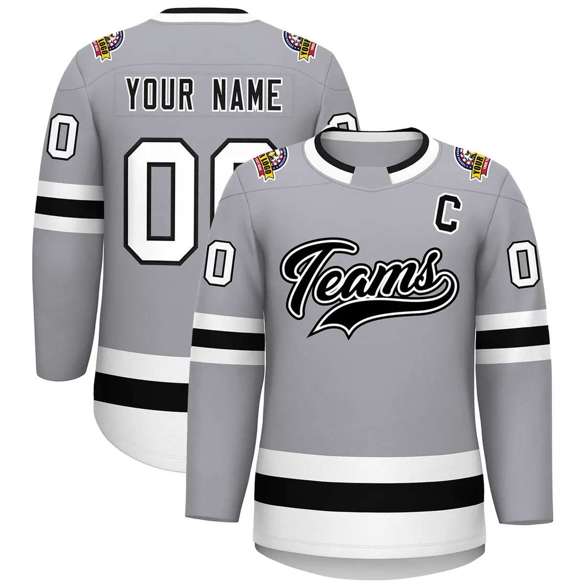 Gray Black White-Black Classic Hockey Jersey