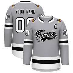 Gray Black White-Black Classic Hockey Jersey