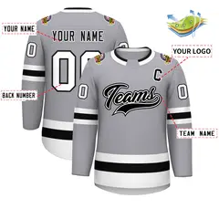 Gray Black White-Black Classic Hockey Jersey 2
