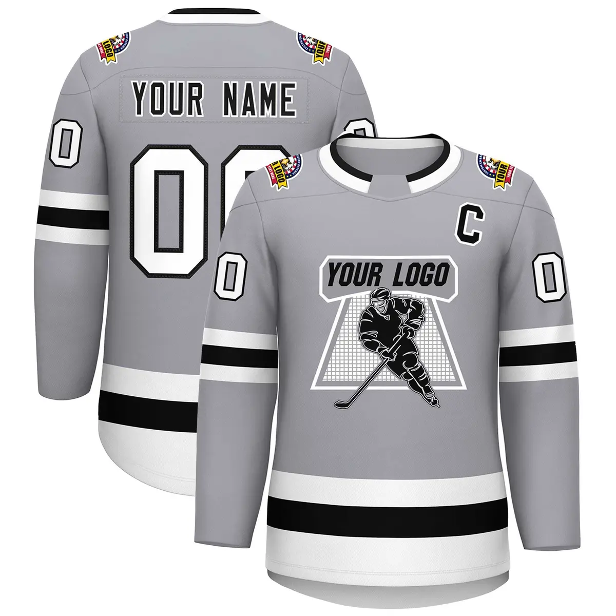 Gray Black White-Black Classic Hockey Jersey