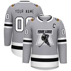 Gray Black White-Black Classic Hockey Jersey