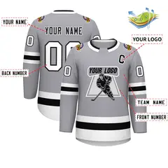 Gray Black White-Black Classic Hockey Jersey 2