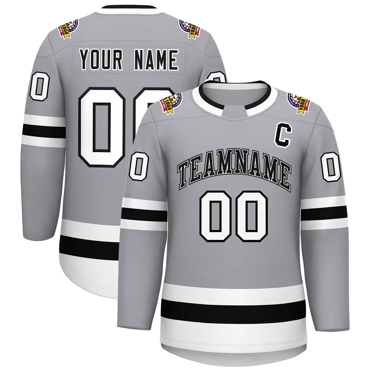 Gray Black White-Black Classic Hockey Jersey