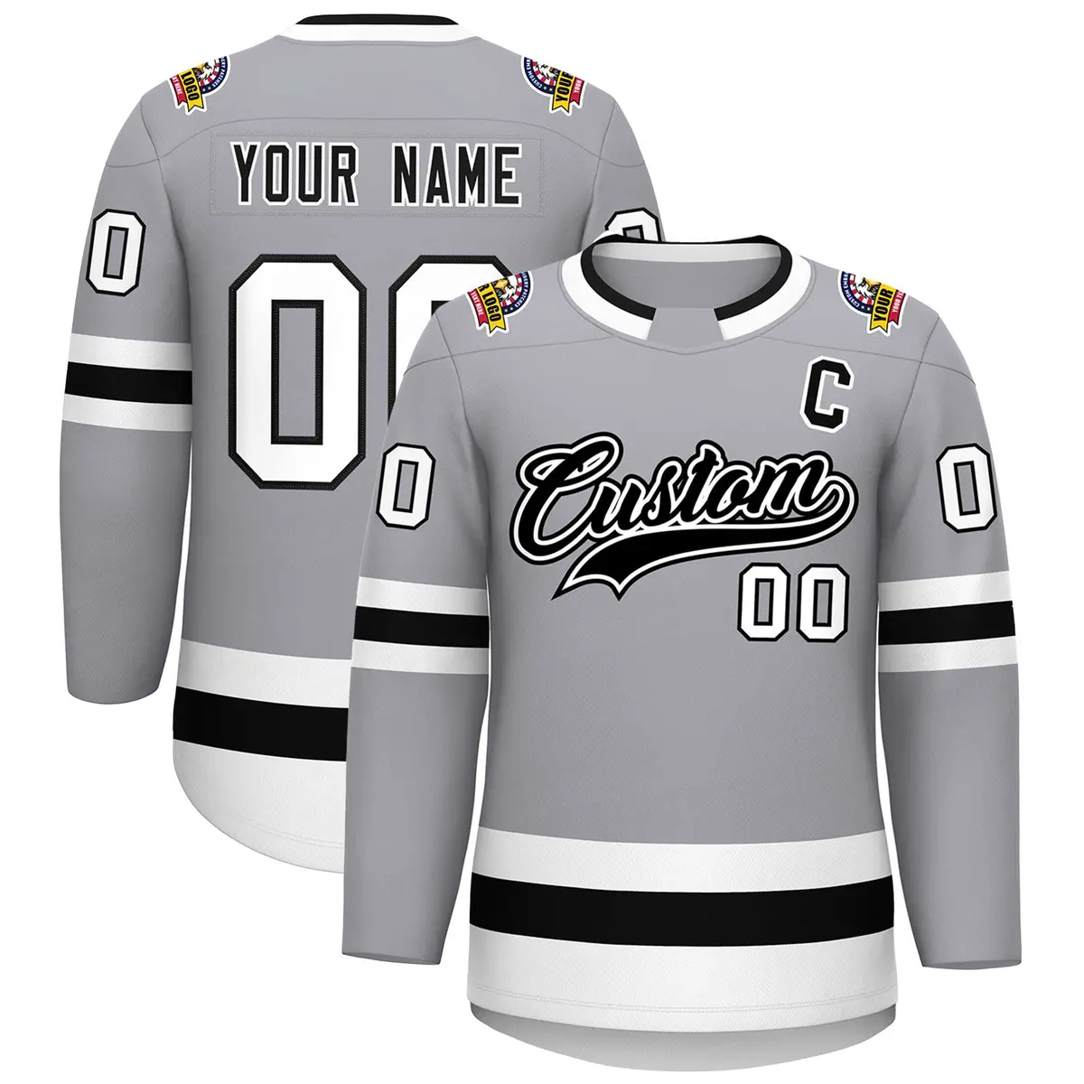 Gray Black White-Black Classic Hockey Jersey