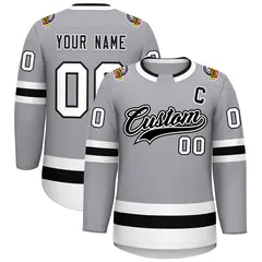 Gray Black White-Black Classic Hockey Jersey