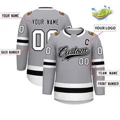 Gray Black White-Black Classic Hockey Jersey 2