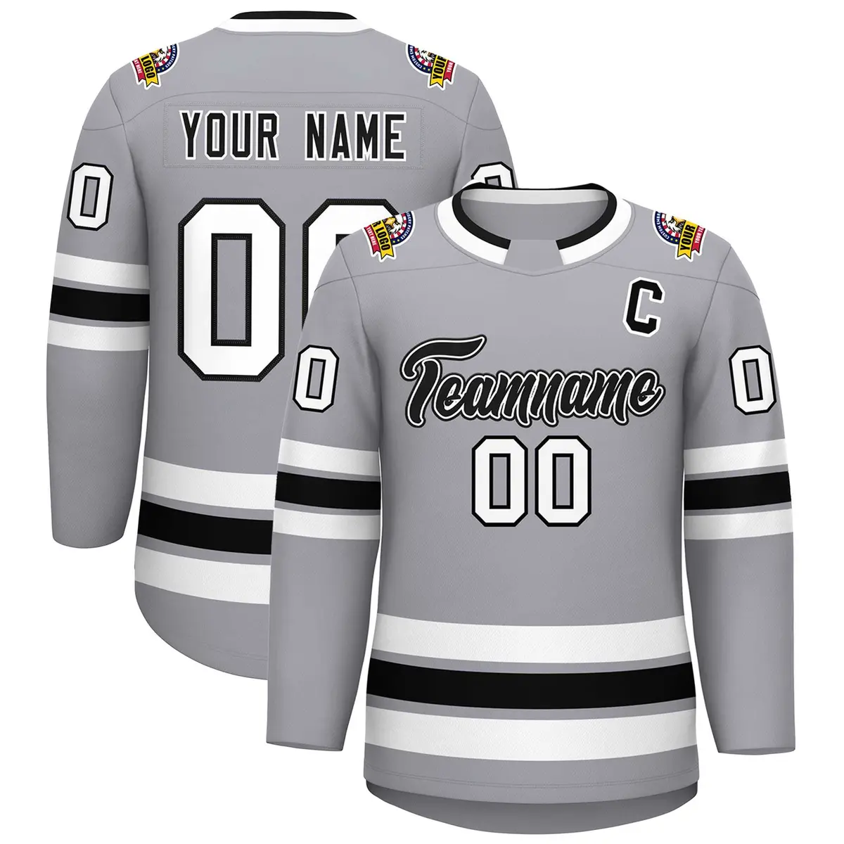 Gray Black White-Black Classic Hockey Jersey