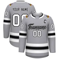 Gray Black White-Black Classic Hockey Jersey