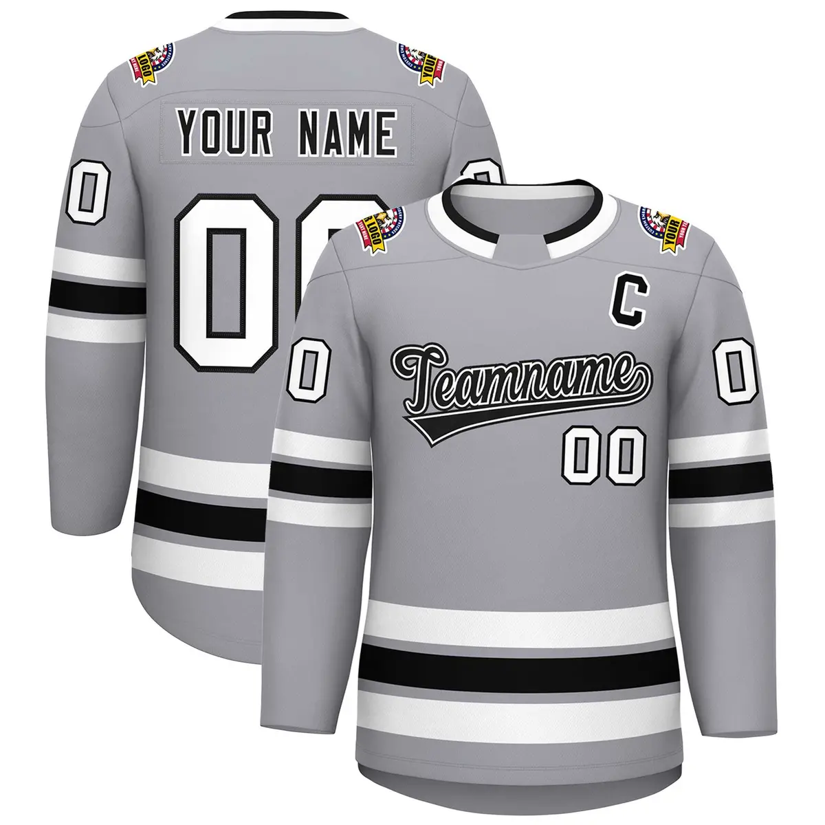Gray Black White-Black Classic Hockey Jersey