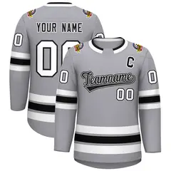Gray Black White-Black Classic Hockey Jersey