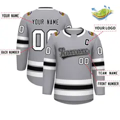 Gray Black White-Black Classic Hockey Jersey 2