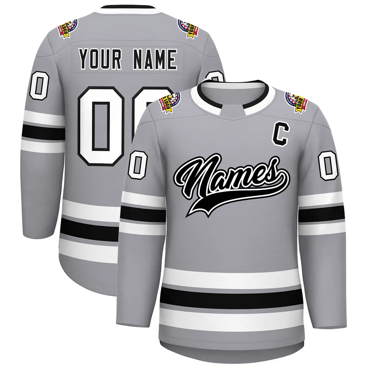Gray Black White-Black Classic Hockey Jersey