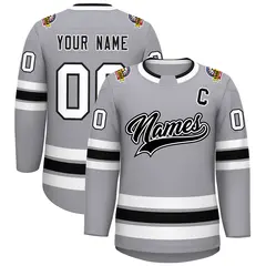 Gray Black White-Black Classic Hockey Jersey