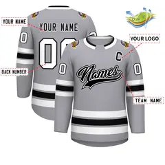 Gray Black White-Black Classic Hockey Jersey 2
