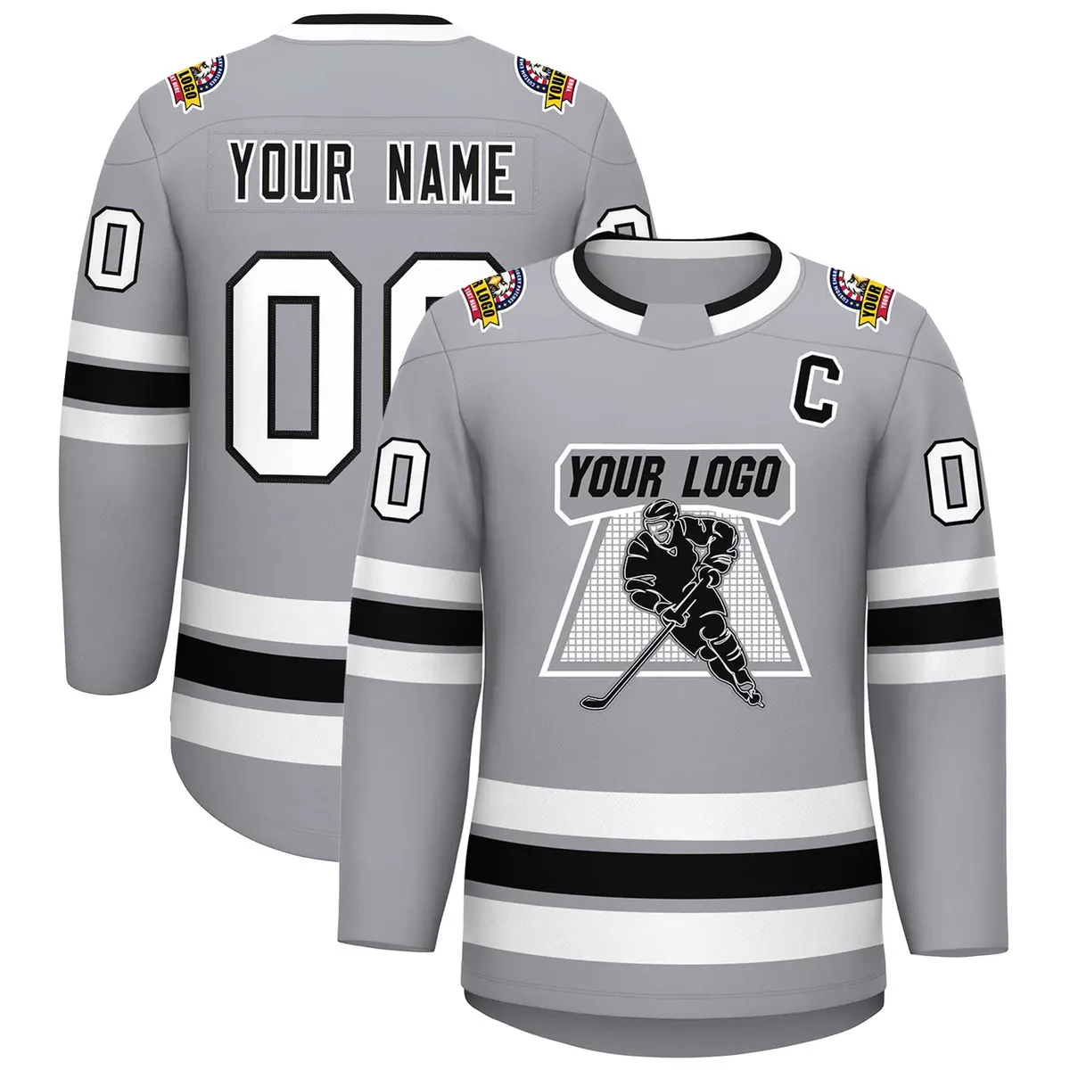 Gray Black White-Black Classic Hockey Jersey