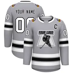 Gray Black White-Black Classic Hockey Jersey
