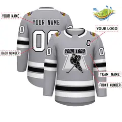 Gray Black White-Black Classic Hockey Jersey 2