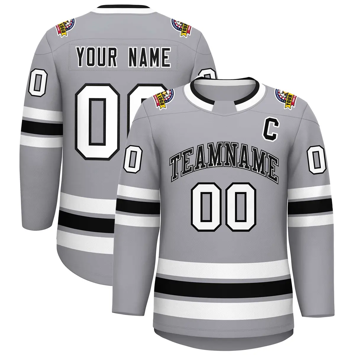 Gray Black White-Black Classic Hockey Jersey