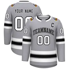 Gray Black White-Black Classic Hockey Jersey