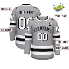 Gray Black White-Black Classic Hockey Jersey 2