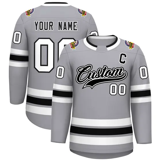 Gray Black White-Black Classic Hockey Jersey