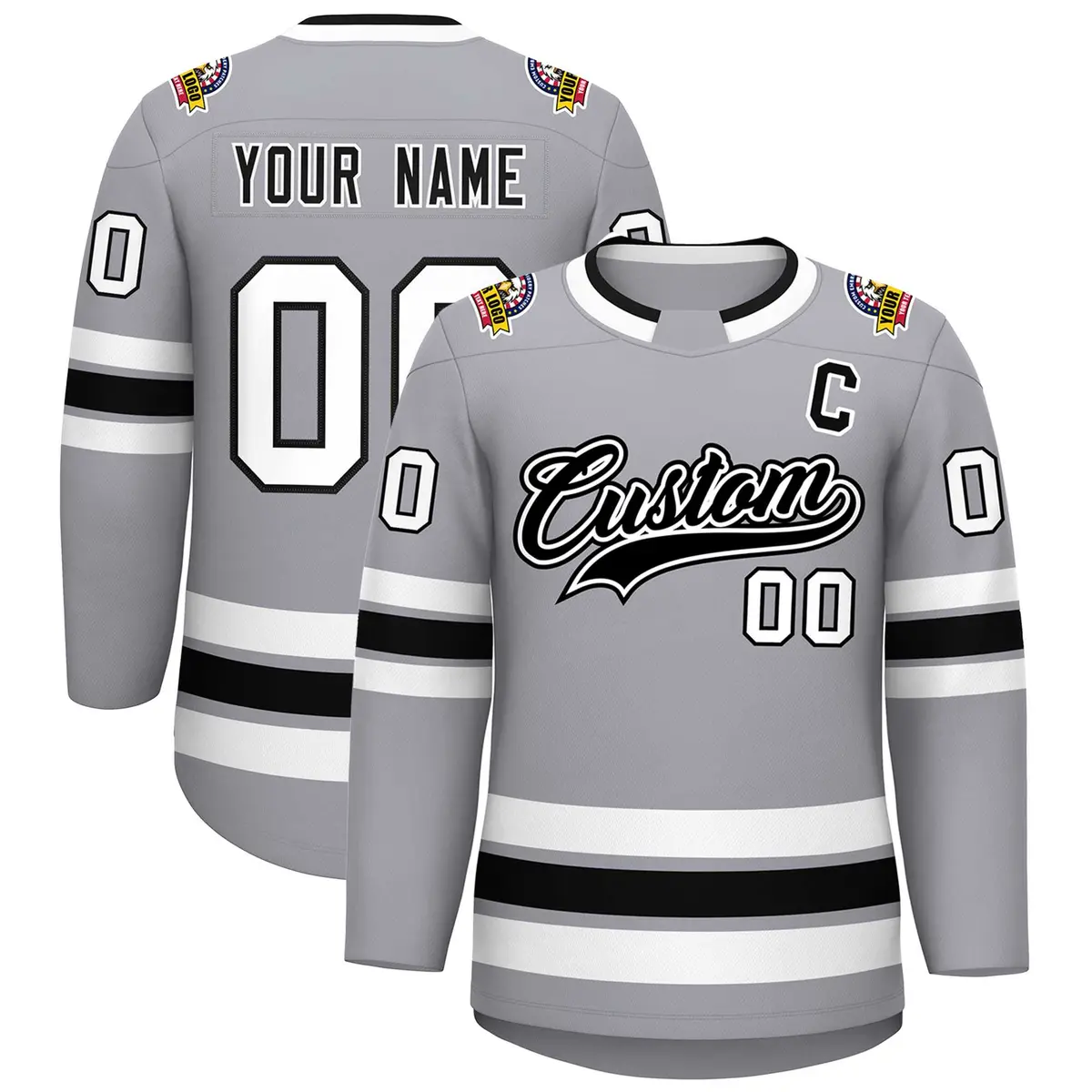 Gray Black White-Black Classic Hockey Jersey