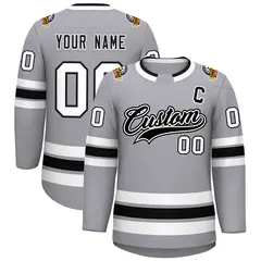Gray Black White-Black Classic Hockey Jersey