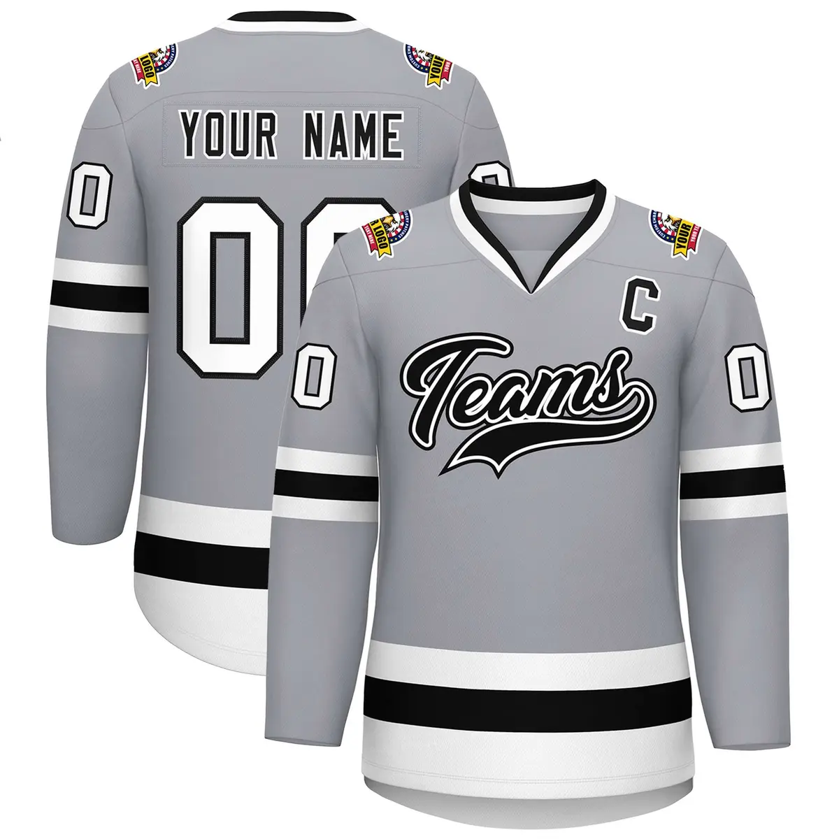 Gray Black White-Black Classic Hockey Jersey