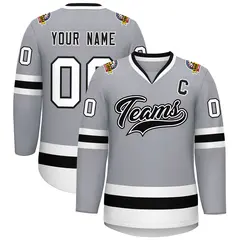 Gray Black White-Black Classic Hockey Jersey