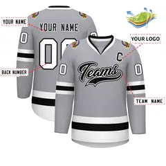 Gray Black White-Black Classic Hockey Jersey 2