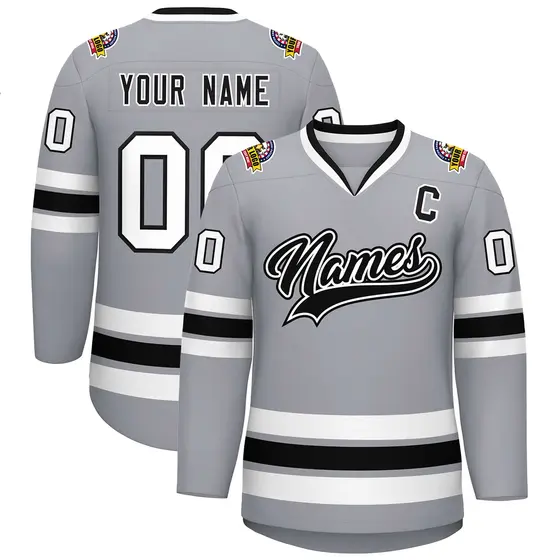 Gray Black White-Black Classic Hockey Jersey