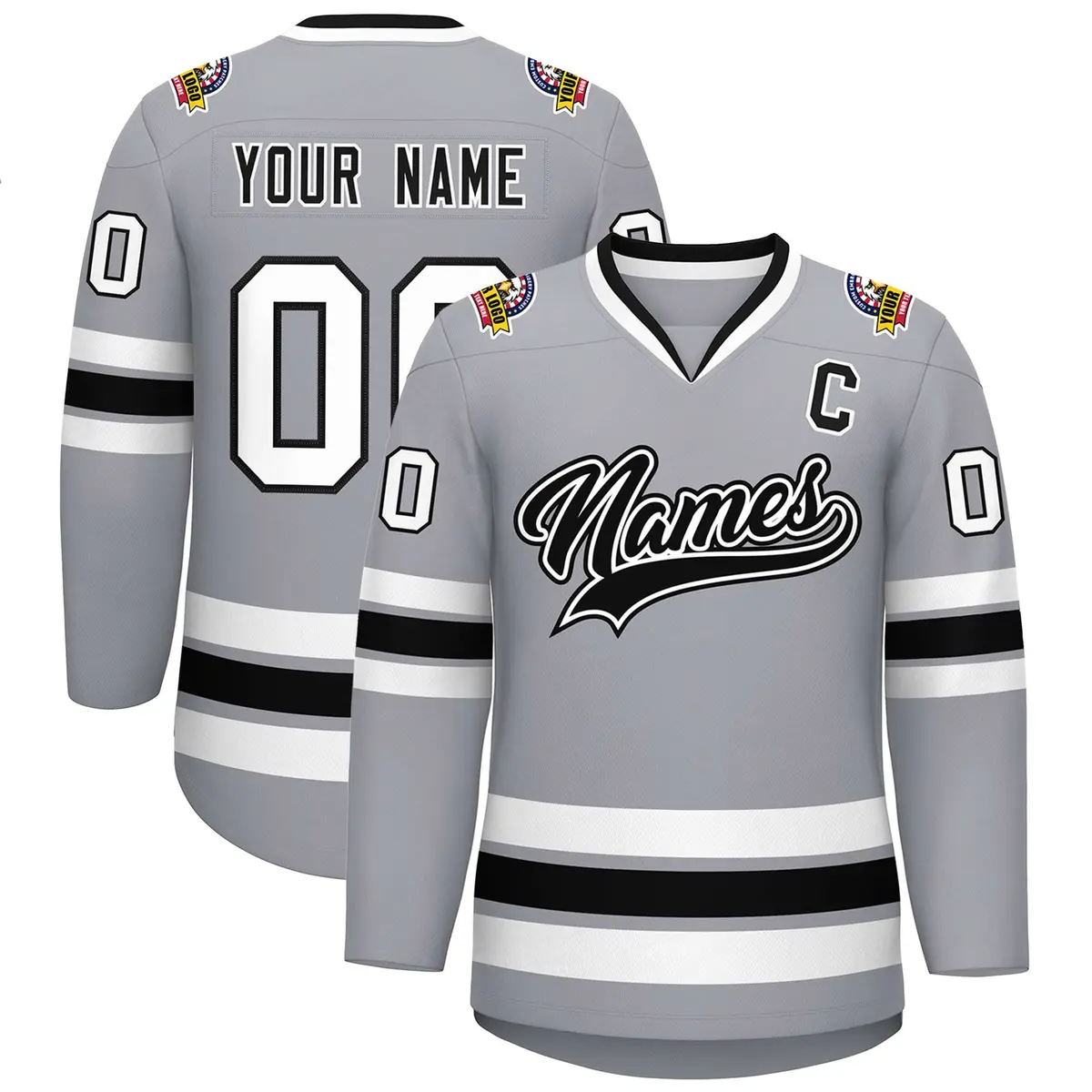 Gray Black White-Black Classic Hockey Jersey