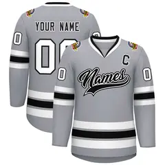 Gray Black White-Black Classic Hockey Jersey