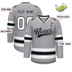 Gray Black White-Black Classic Hockey Jersey 2