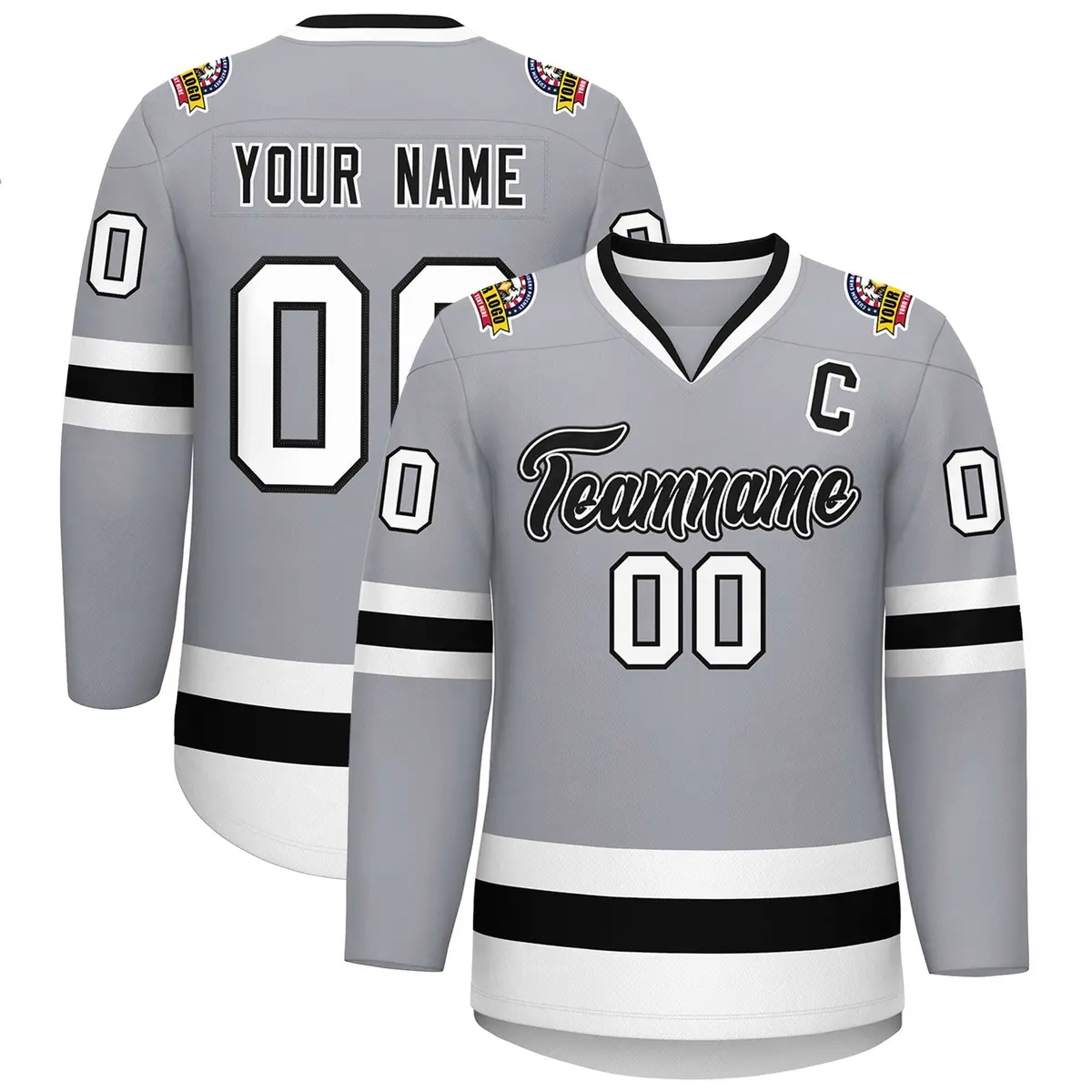 Gray Black White-Black Classic Hockey Jersey