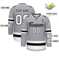 Gray Black White-Black Classic Hockey Jersey 2