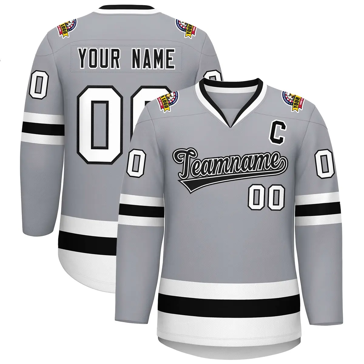 Gray Black White-Black Classic Hockey Jersey
