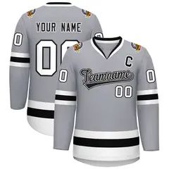 Gray Black White-Black Classic Hockey Jersey