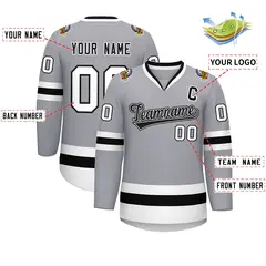 Gray Black White-Black Classic Hockey Jersey 2
