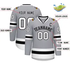 Gray Black White-Black Classic Hockey Jersey 2