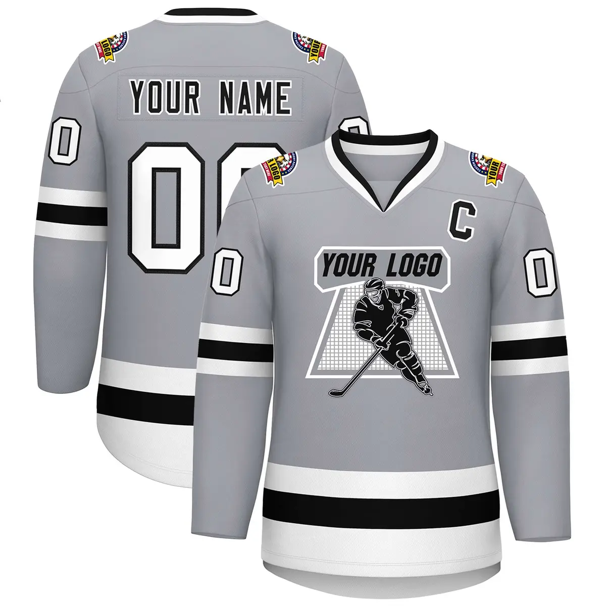 Gray Black White-Black Classic Hockey Jersey