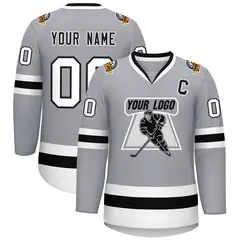 Gray Black White-Black Classic Hockey Jersey